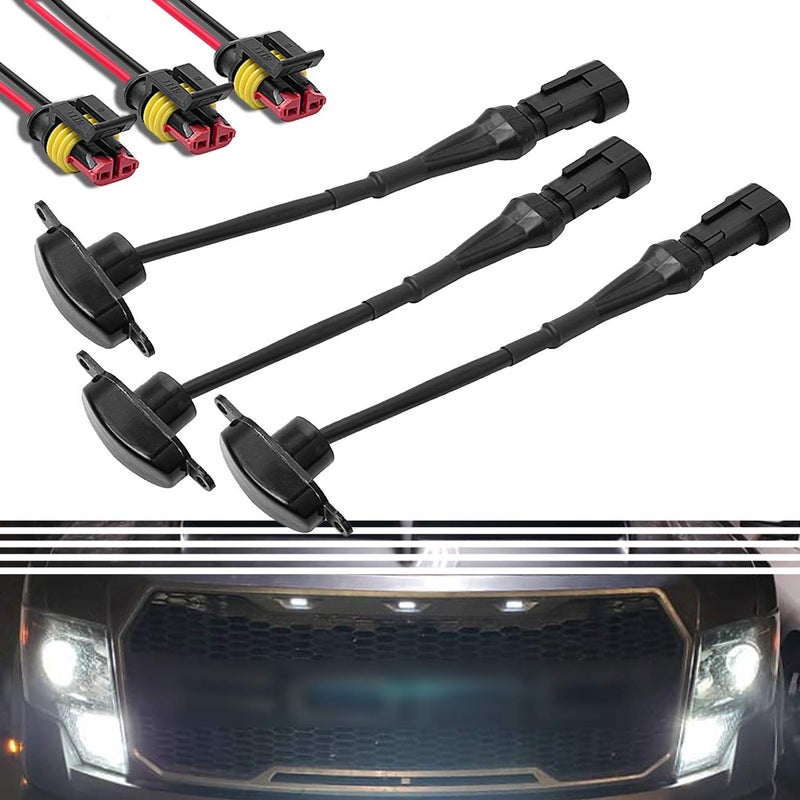 BASIKER Auto Front Grille Lights for 2004-2019 Ford F150 F250 External White LED Lights Decoration | 3 Pack Black Lens - Image 1